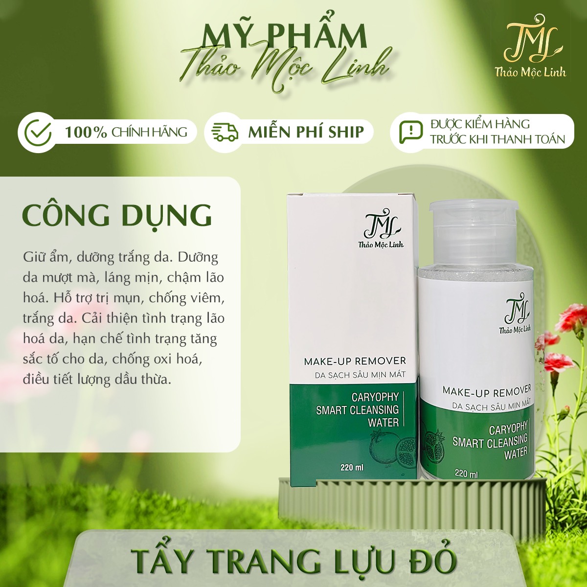 Nước Tẩy Trang Lựu Đỏ Thảo Mộc Linh